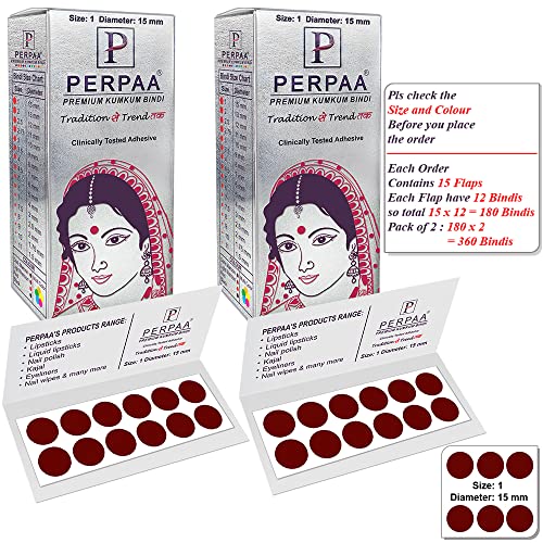 Image of PERPAA Kumkum Dark Maroon Round Bindi Book for Ladies Forehead Pack of 2-15 Flaps Each Box (Stick On) (01, Diameter 15mm)