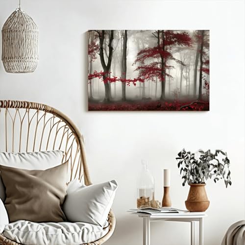 Tableau mural forêt rouge chic pour salon et chambre moderne