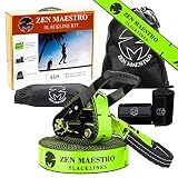 Slackline kit 65ft Slack Line Complete with Tree & Ratchet Protectors Carry Bag, Zen Maestro Instruc