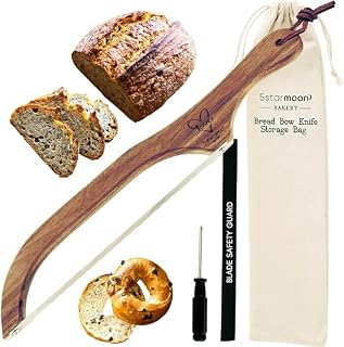 RIGHT HANDED Bread Slicer-40 cm Bread Bow Saw for Slicing - Serrated Sourdough Bread Saw with Acacia Wooden Handle-Bread Cutter for Homemade Bread-Sourdough & Bagels Serrated Bread Slicer-Bread Cutter