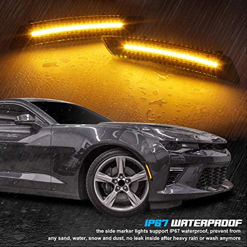 Ruxifey Smoked Led Side Marker Lights Front Rear Bumper Sidemarker Reflectors Compatible With 2016 To 2021 Camaro Red Amber - Pack Of 4 #TOP4