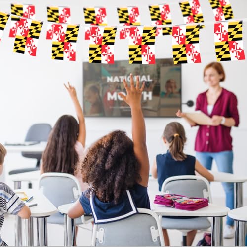 Image of 32.8 ft Maryland Flag Banner, 30 Pcs Mini State String Flags, Red White Black Yellow Bunting for Maryland Day, Local Parades, Festivals, Home, Garden, and Outdoor Decorations
