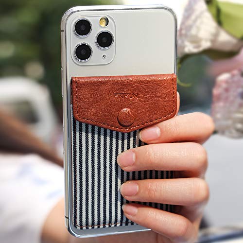 Frifun Card Holder For Back Of Phone With Snap Ultra-Slim Self Adhesive Phone Wallet Stick On Cell Phone Android All Smartphones Rfid Blocking Sleeve Covers Credit Cards And Cash(Stripe) #TOP4