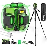 Huepar 360° Laser Level with 1.3m Tripod, Self Leveling Rechargeable Lazer Level for Construction and Picture Hanging, with Pluse Mode for Outdoor, Hard Carry Case, 50" Tripod, Glasses, Target Plate