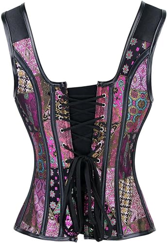 Image of Women's Lace up Gothic Jacquard Shoulder Straps Tank Overbust Shaper Corset Bustiers Top