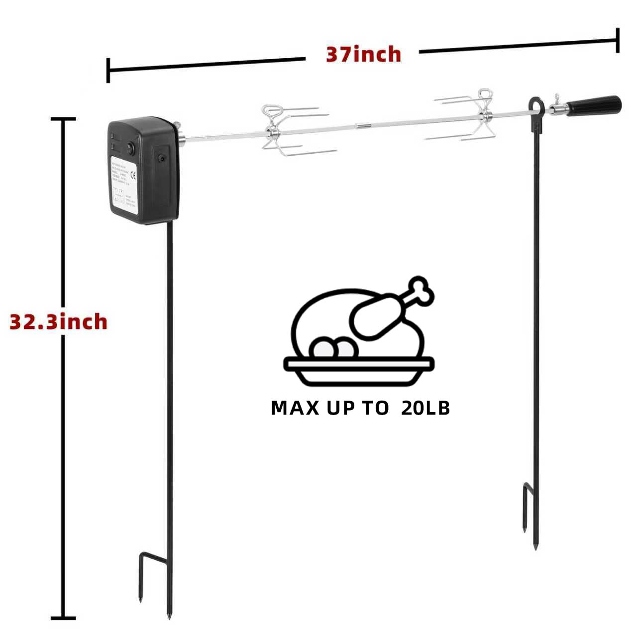 QPMR Rotating Rotisserie Grill Kit, Electric Dual Post Open Fire Spit Rotisserie Grill System,Cordless Battery Motor,with Spit Rod,for Outdoor Campfire Grilling,20LBS Capacity