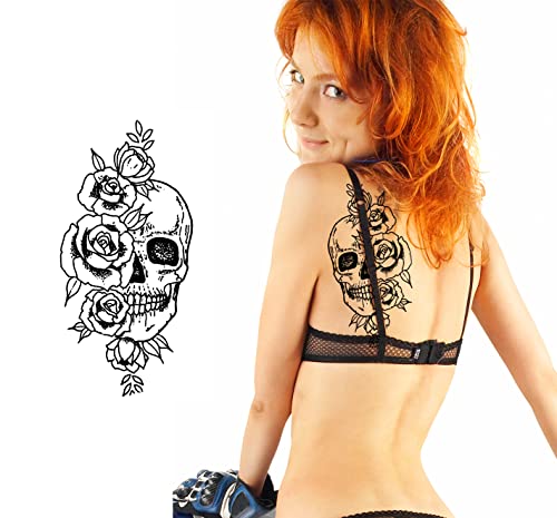 Padoun Halloween Temporary Tattoo, 15-Sheet Black Skull Rose Flower Tattoos Temporary Realistic, Waterproof Girls Tattoos Temporary For Kids Adult #TOP5