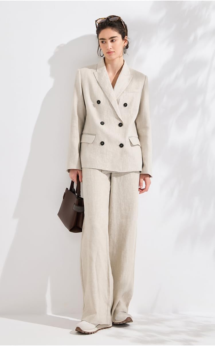 Premium Linen Suit Women's Fashion Peak Lapel Blazer Jacket Casual Chic Breathable Outerwear, KL7613666