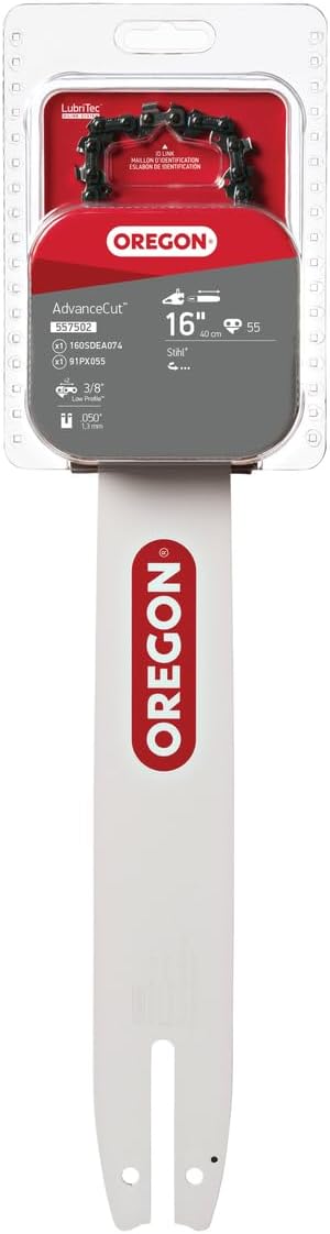 Oregon 16-Inch Replacement Chainsaw Bar & S55 Chain, 3/8" Pitch, .050" Gauge, 55 Drive Links, Fits Various Stihl Models (557502),Gray/Red