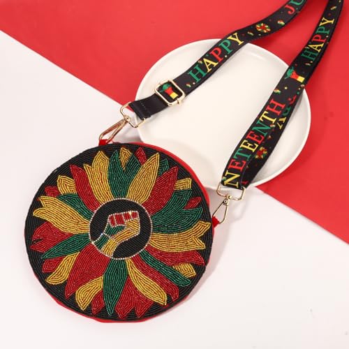Image of Juneteenth Purse for Women Beaded Afro Freedom Crossbody Purse Shoulder Bag Black History Month African Outfit Gift