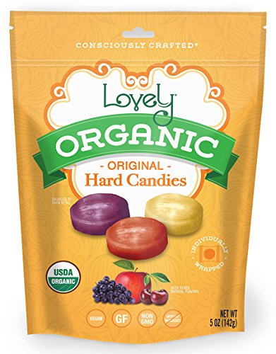 ORGANIC Hard Candies - Lovely Co. 5oz Bag - Cherry, Grape & Apple Flavors | NO HFCS, GLUTEN or Fake Ingredients, 100% VEGAN & Kosher!