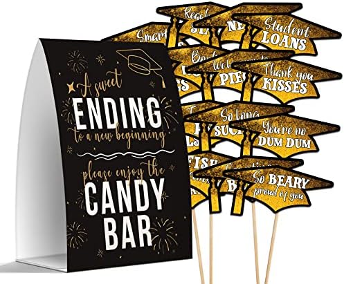 Graduation Table Candy Buffet Labels, Graduation Candy Bar Dessert Buffet Decorations, Graduation Party Favor Supplies - 1 Candy Bar Sign And 16 Labels (01)