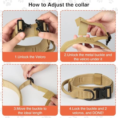 Image of Tactical Dog Collar and Leash Set, Adjustable Military Dog Collar with Control Handle and Heavy Metal Buckle, Dog Training Collar with Bungee Leash. (Army Green, Medium - Collar)