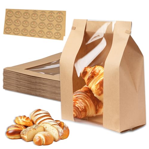 Dbfengbilian - Dbfengbilian 30Pcs Thickened 8.3x3.9x14.2inch Paper Bread Bags for Homemade Sourdough, Bakery Treats & Gift Packaging – Kraft Storage Bags with Tin Tie Closure, Clear Window & Stickers