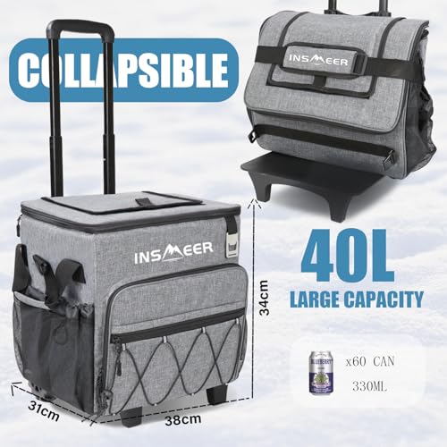 INSMEER Coolers E Bolsas Térmicas Com Rodas Para Acampamento,40 Litros, Gray