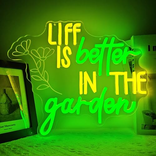 Image of Green Neon Sign Liff Is Better In The Garden LED Neon Light for Garden Room Bedroom Living Room Plant Neon Light Sign for Plant Lovers Flower LED Sign Gift for Mom or Plant Enthusiasts