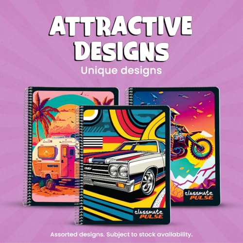 Classmate Pulse Single Subject Spiral Notebook - Pack of 4 | Unruled | 200 Pages | 24.0cm x 18.0cm | Attractive Cover Designs | Soft Cover |Notebooks for College Students (Image - 4)
