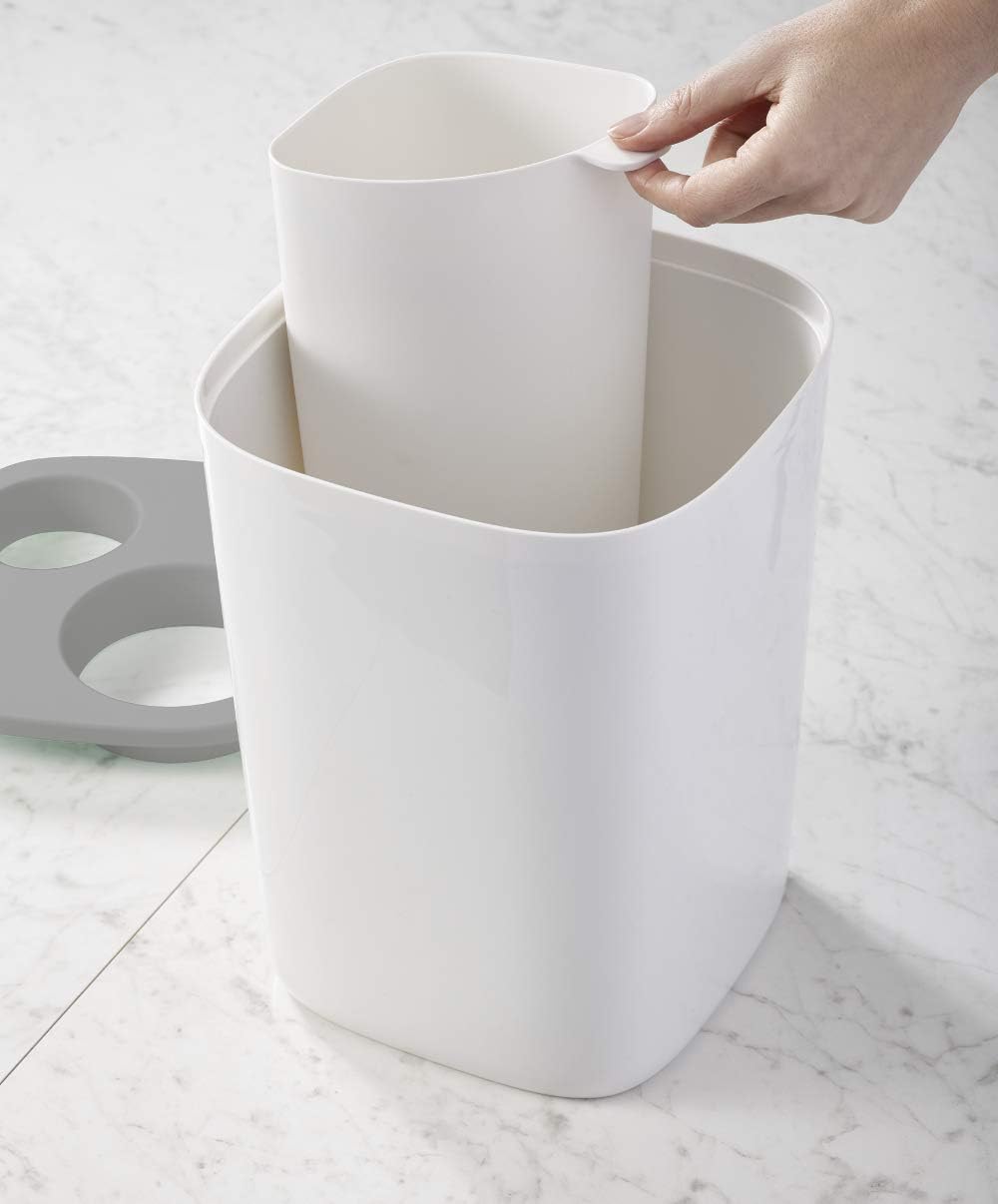 Joseph Joseph 70514 Split Trash Can Recycle Bin Dual Compartments Removable Bucket, 2 gallon/8 liter, Gray