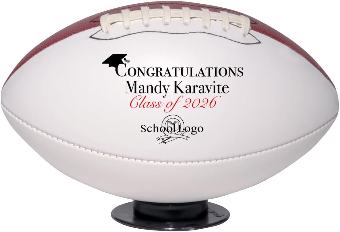 Custom Football Graduation Gift Personalized with Name & School Logo for Him, Her, Graduate, Son, Daughter | Congratulations Class of for Middle, High School, or College