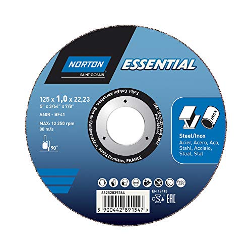 Norton Essential 66252839364 Disque à tronçonner 125 x 1.0 x 22.23mm métal/Inox Cover
