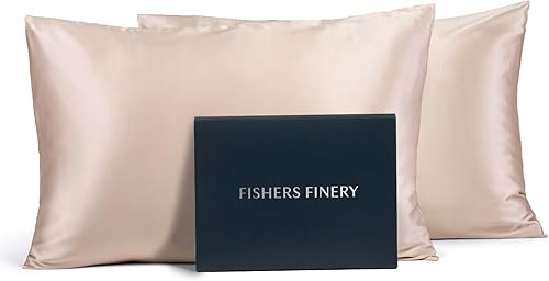 Miniatura 25 de Fishers Finery 25 mm 100% seda pura de morera, juego de 2 fundas para almohada (gris rayado estándar, juego de 2) Rayas de plata,Borgoña,Blanco