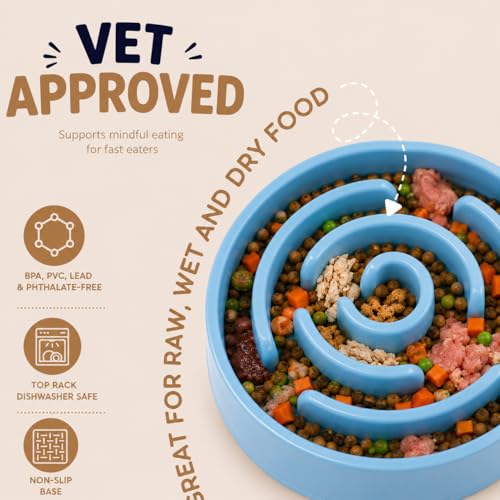 Woowoowoof Slow Feeder Dog Bowl | Small Plastic Puzzle Feeder Improves Digestion 10x Slower Eating| Anti-Gulping Non-Slip Base, Helps Prevent Bloating |0.45l Capacity, 8.3in X 1.49in (Turquoise) - Image 3