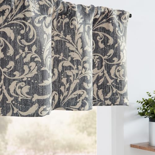 jinchan Floral Kitchen Window Valance Dusty Blue Farmhouse 16 Inch 1 Panel