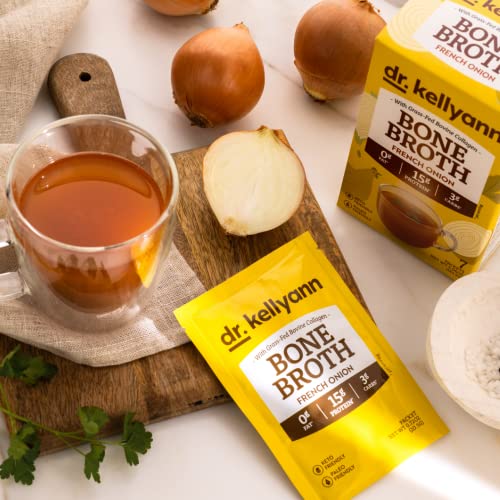Image of Dr. Kellyann French Onion Bone Broth Packets (7 Servings) - 16g Protein, Grass-Fed Hydrolyzed Collagen, Keto & Paleo-Friendly, 1 Box