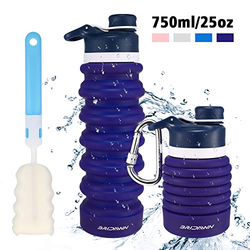 bridawn Collapsible Water Bottle Travel BPA Free Silicone Food-Grade FDA Approved Leak Proof