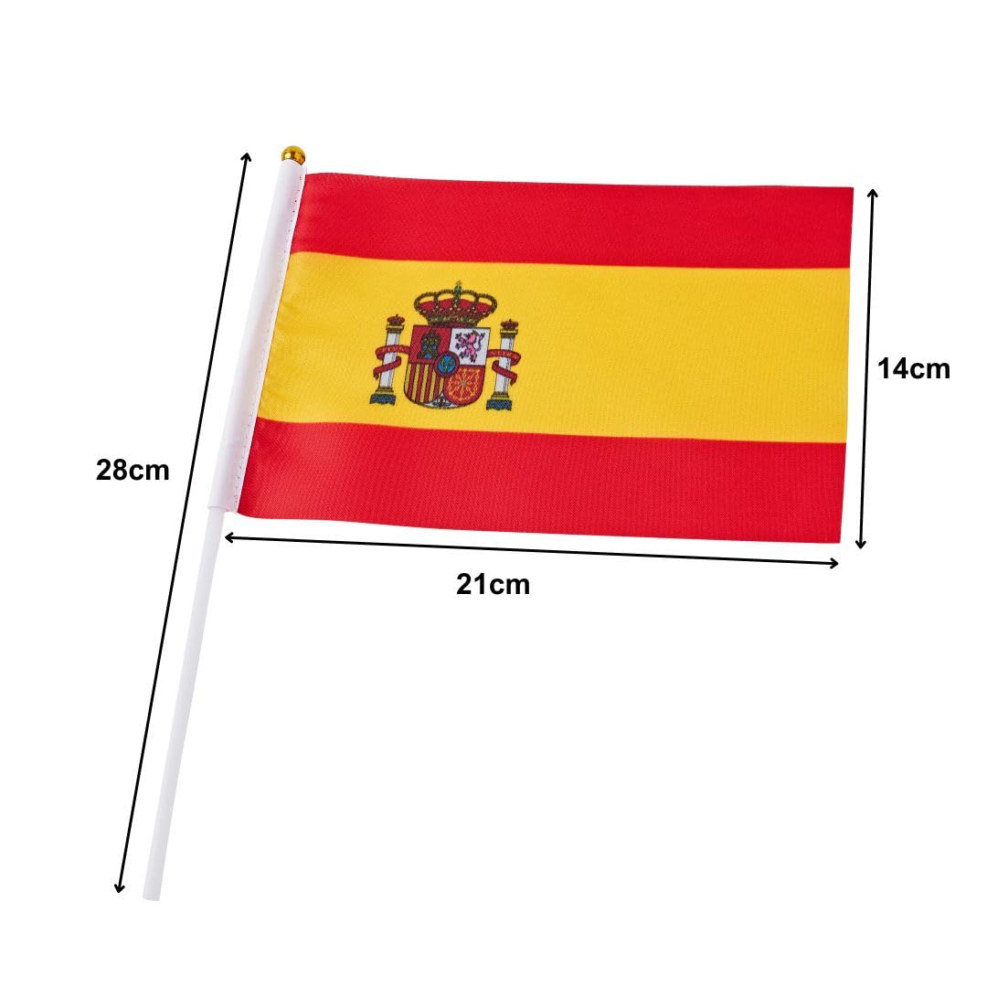 Runesol 12 Pack Hand Held Spanish Flags, 14cm x 21cm, Mini Flags of the World, Spain Flags, Small Flags on Sticks - Image 2