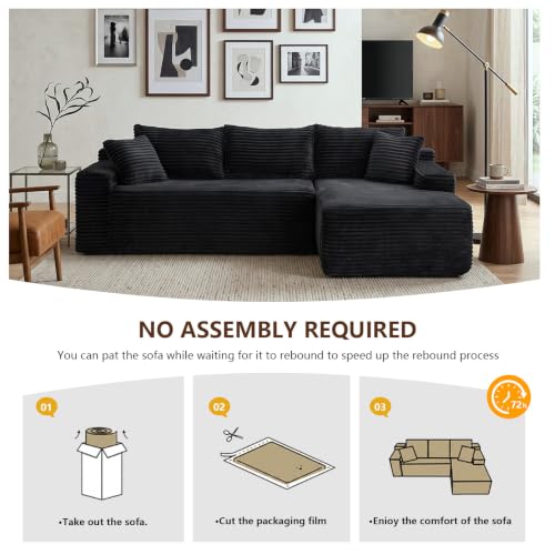 Image of 106.3 inch L Shaped Boneless Sectional Corduroy Couches for Living Room (Black)