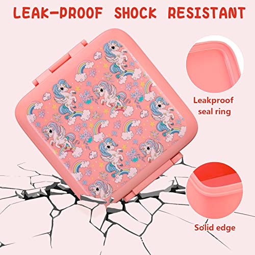 Bento Lunch Box for Kids With 8oz Soup Thermo,Leak-proof Lunch Containers with 5 Compartment,Thermos Food Jar and Lunch Bag, Food Containers for School (A-Pink(Fantasy Unicorn))