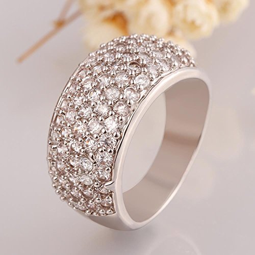Uloveido Women Silver Color Round Cubic Zirconia Wide Eternity Band Wedding Engagement Rings For Girls Cz Pave Setting Comfort Anniversary Ring For Women Ladies (Platinum Size 7) Cr002 #TOP10