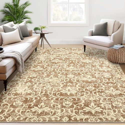 GarveeHome Floral Area Rug 5x7 Rug for Living Room Washable Rugs Vintage Rug Non Slip Large Area Rug for Bedroom Decor Soft Faux Wool Stain Resistant
