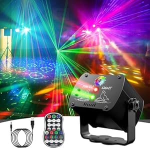 Jagdag Discokugel, Musikgesteuert Discolicht Partylicht Set 90 Verschiedene Muster RGB Strobe-Effekt Partylicht Mit Fernbedienung und USB für Familie Party, Geburtstag und Hochzeit