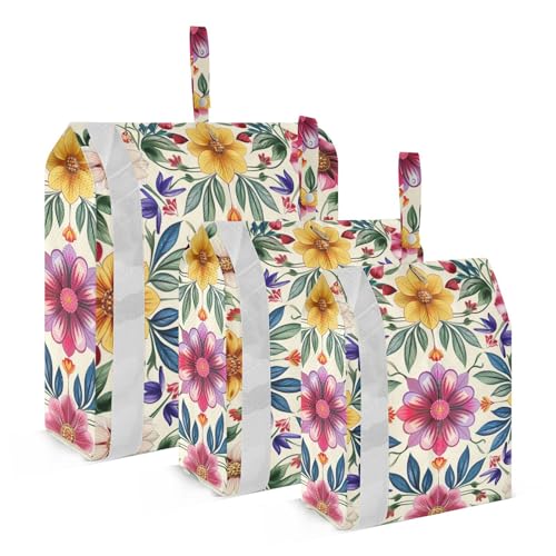 Fashion European Flower Colorful 3 Set Packing Travel Organizer With Zipper Blanket Bags For Closet Storage Clothing Storage Bags Travel Suitcase