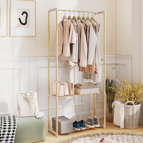 Giantex Pine Wood Clothes Rack, Wooden Garment Rack for Clothes