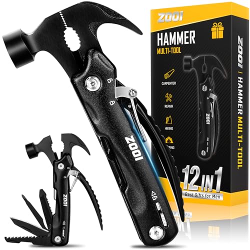 ZOOI Gifts for Men, 12 in 1 Hammer Multi Tool, Secret Santa Stocking Fillers for Men Who Have Everything Gift for Dad Christma s Gifts for Him, Gadgets for Mens Camping Accessories