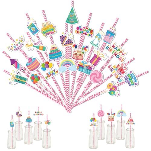 Set de 24 pitillos desechables para fiesta Happy Birthday miniatura 1