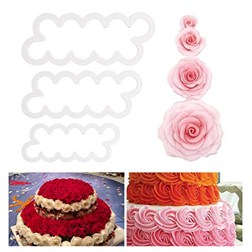 fanshiontide 3Pcs Cortador de pétalos de rosa Herramienta de decoración de pasteles Molde de fondant de flor de hielo Cortador de galletas DIY Accesorios para hornear