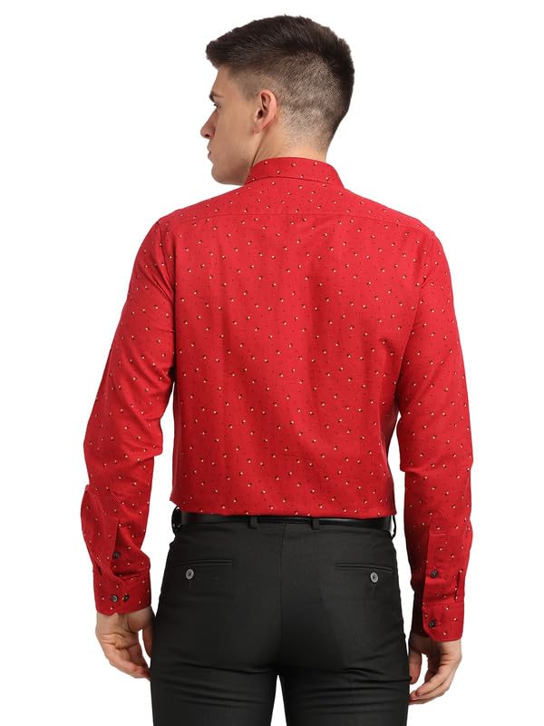 Image of Turtle Men Cotton Linen Red Printed Slim Fit Full Sleeve Formal Shirt