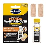 Dr. Scholl's Clear Away Plantar Wart Remover Liquid for Feet, 1/3 fl oz, 20 Thick Cushioning Pads – Fast Acting & Clinically Proven Wart Removal, Safe to Use on Kids Ages 4+