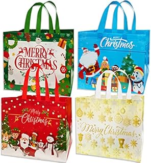 RMMD Christmas Tote Bags with Handles 4 Pack Large Christmas Gift Bags for Presents Reusable Christmas Grocery Shopping Bags Non-Woven Christmas Present Bags Xmas Gift Tote Bags large For Presents