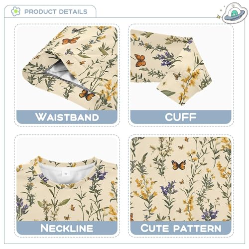 JUNZAN Retro Butterflies Herbs Beige Little Kids Sweatshirt Hoodie Long Sleeve Boys Sweat Shirt Party 4T3