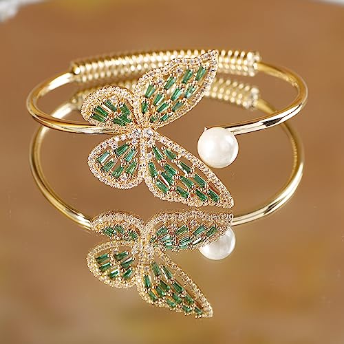 Aimimier Crystal Butterfly Pearl Bracelet Bangle for Women4