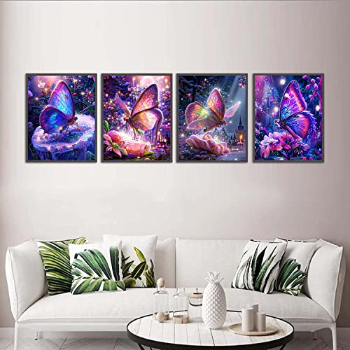 Xla Butterfly Wall Art,Butterfly World,Color Butterfly Poster, Color Luminous Forest Natural Landscape Print, Nature Floral Artwork For Girls Bedroom Farmhouse Decor Set Of 4 （8X10 Inch） Unframed #TOP2