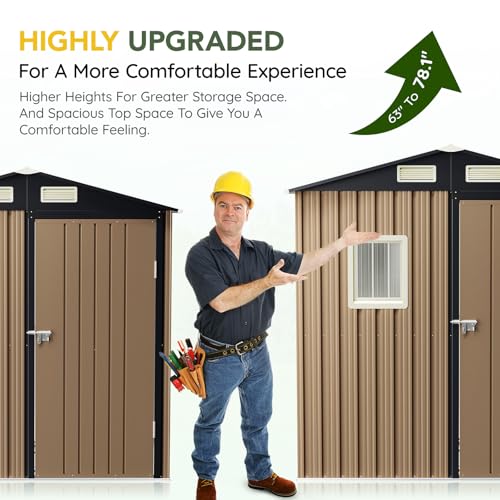 Image of Breezz 6x4FT Outdoor Steel Storage Shed with Flame Floor, Lockable Doors, Compact Metal Tool Shed for Garden, Backyard, Patio, Utility, and Bike Storage,Brown