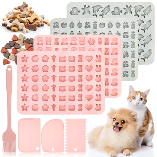 Onlyesh 4 Stück Backmatte Hundekekse, Silikon Hundekekse Backform mit Teigschaber und Backpinsel, BPA-frei Backmatten für Hundeleckerlies, für DIY Hundeleckerlies, Schokolade, Kekse