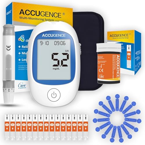 ACCUGENCE Monitor de Ácido Úrico con medidor de ácido úrico, 25 tiras de prueba de ácido úrico y 25 lancetas
