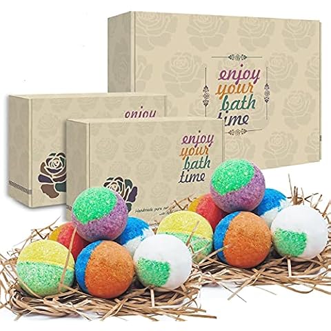 12 Organische Natürliche Badebomben Geschenkset, Handgefertigte Schaumbad Bombe, reich an ätherischen Ölen, sprudelnden Spa, um trockene Haut zu befeuchten, Geschenkidee für Frauen Cover